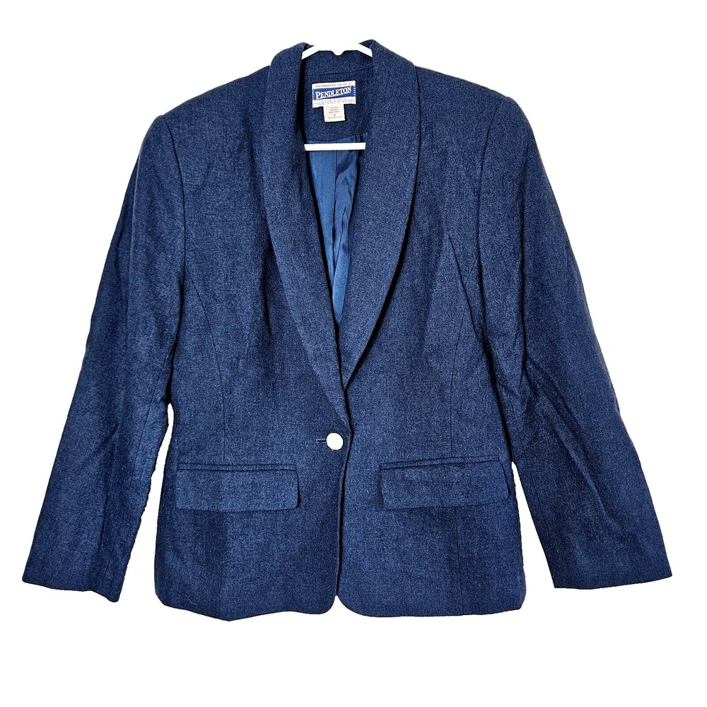Pendleton Women's Blazer SIZE 8 Blue Virgin Wool Button Pockets Vtg Office Core